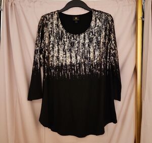 Anne Klein Black and Silver Long Sleeve Top